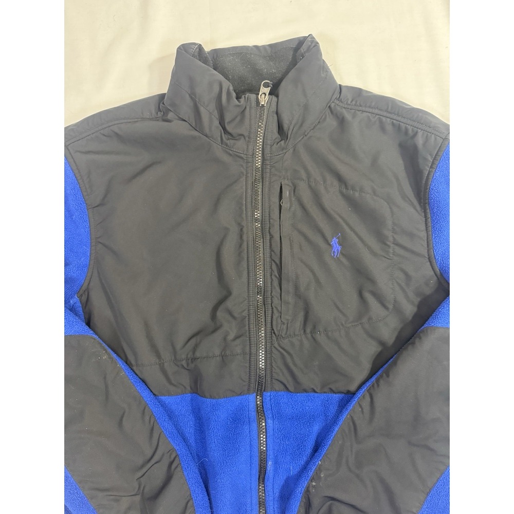 Polo Ralph Lauren Jacket Mens Medium Blue Black Fleece Full Zip Outdoor‎ Coat